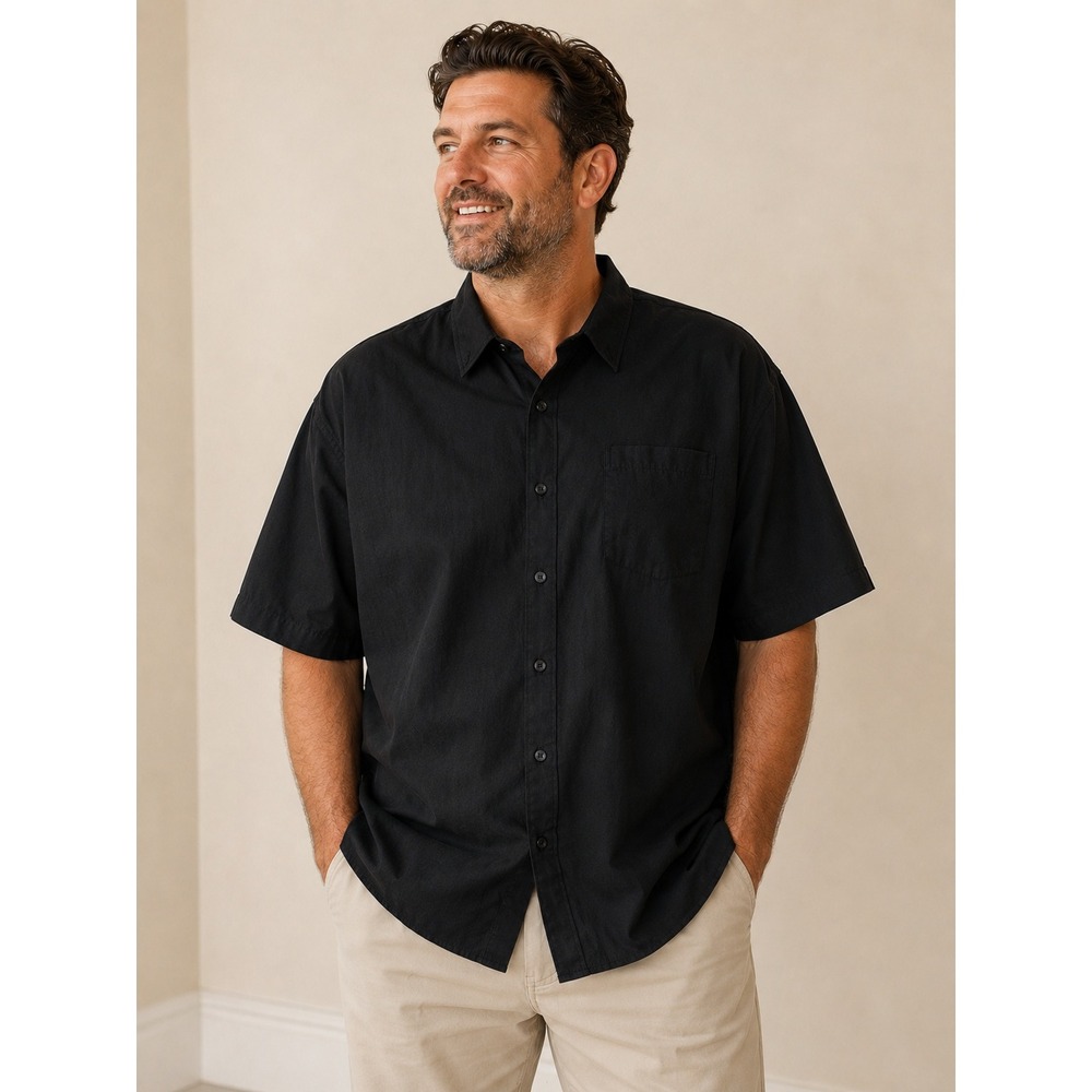 Visive Button Down Shirt Mens 3XL Black Short Sleeve Casual Workwear Classic dad